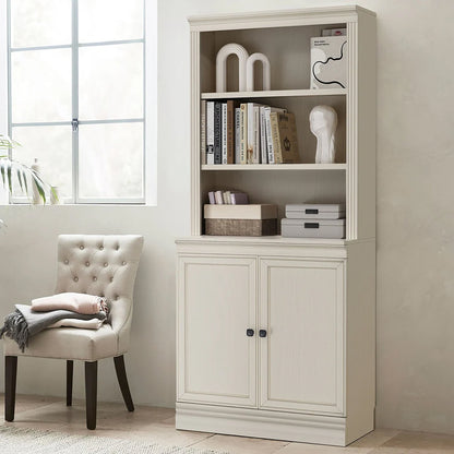 VAUXHILL & CO. Halston Multi-Depth Bookcase, Adjustable Shelving Unit, Doors, Cream