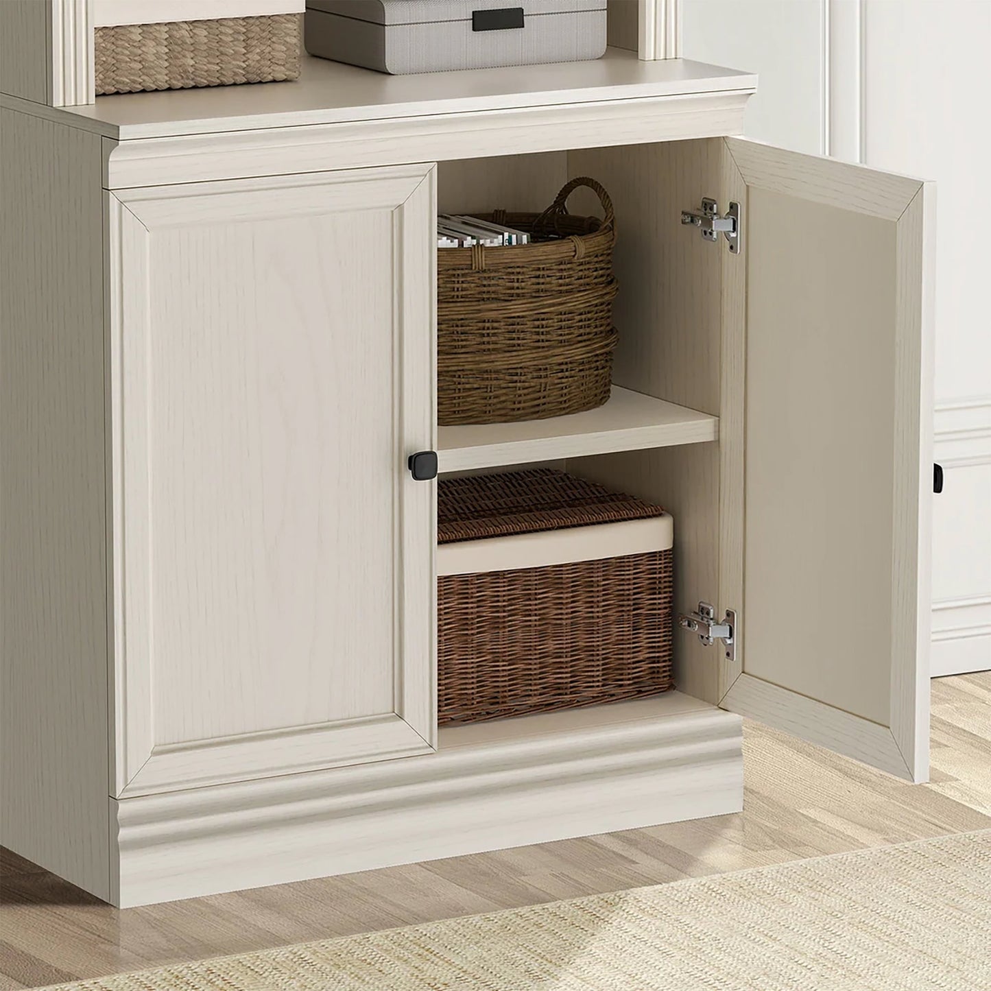 VAUXHILL & CO. Halston Multi-Depth Bookcase, Adjustable Shelving Unit, Doors, Cream