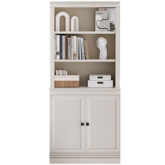VAUXHILL & CO. Halston Multi-Depth Bookcase, Adjustable Shelving Unit, Doors, Cream