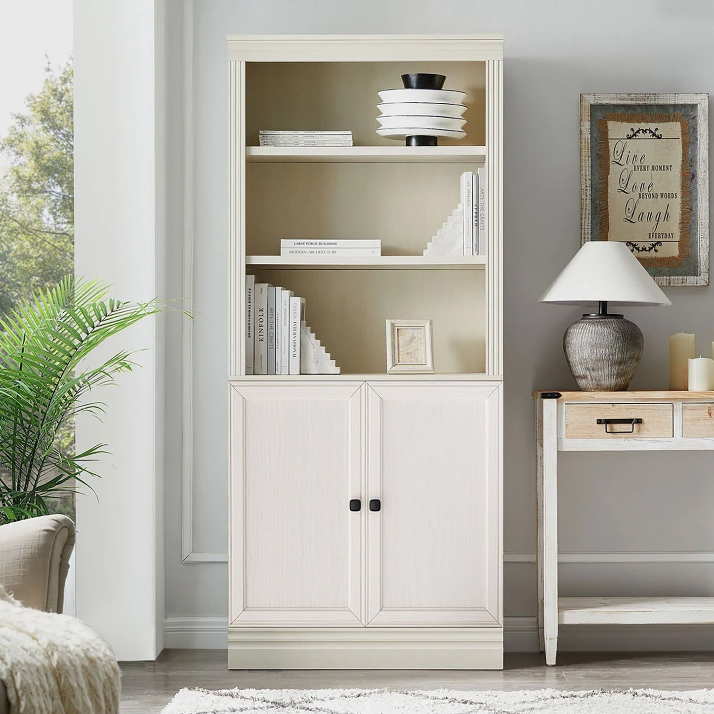 VAUXHILL & CO. Halston Standard Bookcase, Doors, Adjustable Shelf Unit, Cream