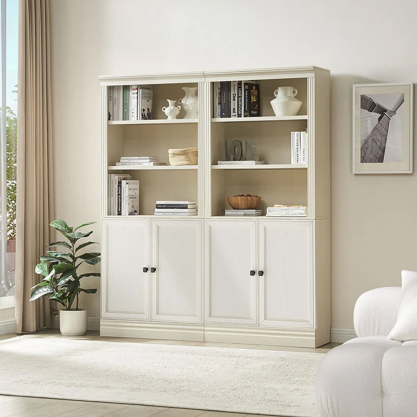 VAUXHILL & CO. Halston Standard Bookcase, Doors, Adjustable Shelf Unit, Cream