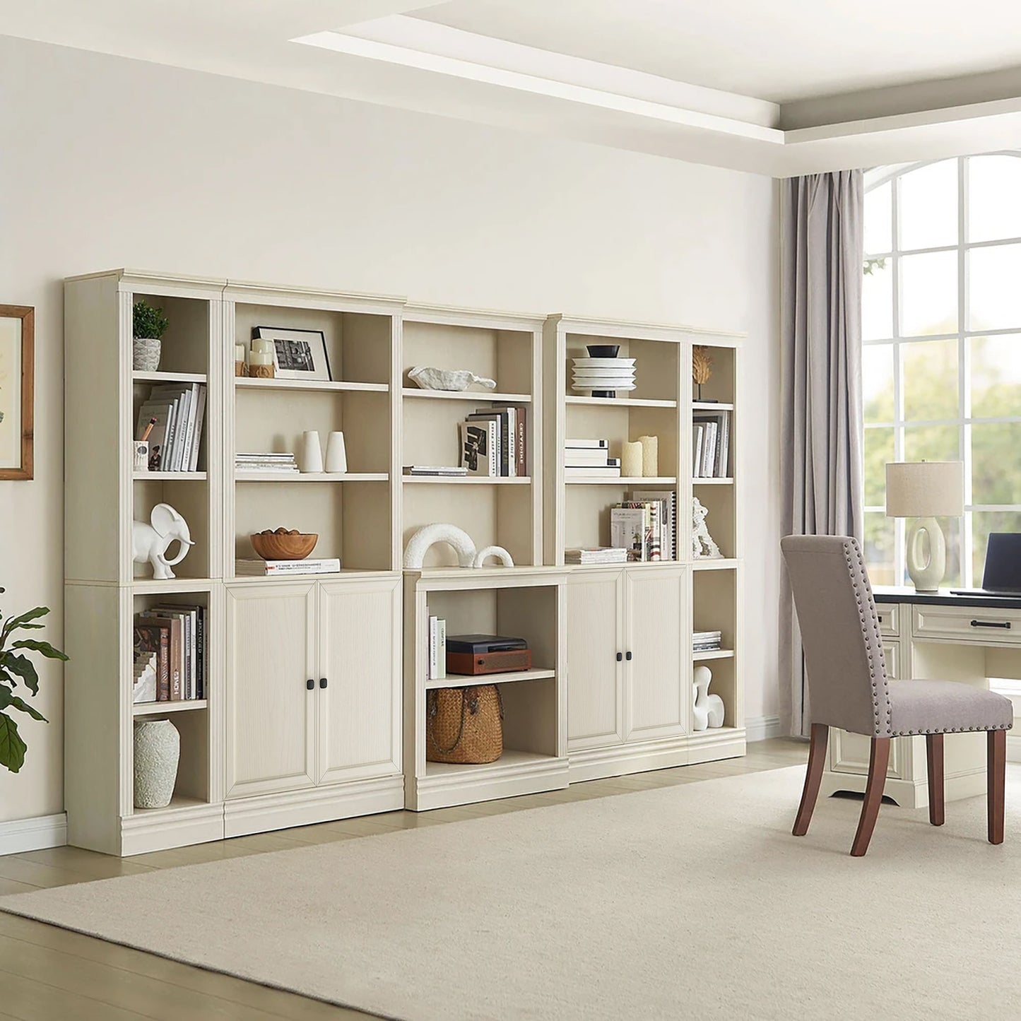 VAUXHILL & CO. Halston Standard Bookcase, Doors, Adjustable Shelf Unit, Cream