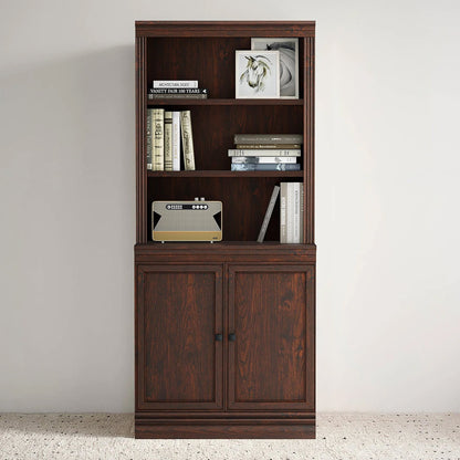 VAUXHILL & CO. Halston Multi-Depth Bookcase Adjustable Shelf Unit, Doors, Cherry
