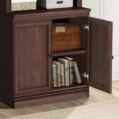 VAUXHILL & CO. Halston Multi-Depth Bookcase Adjustable Shelf Unit, Doors, Cherry