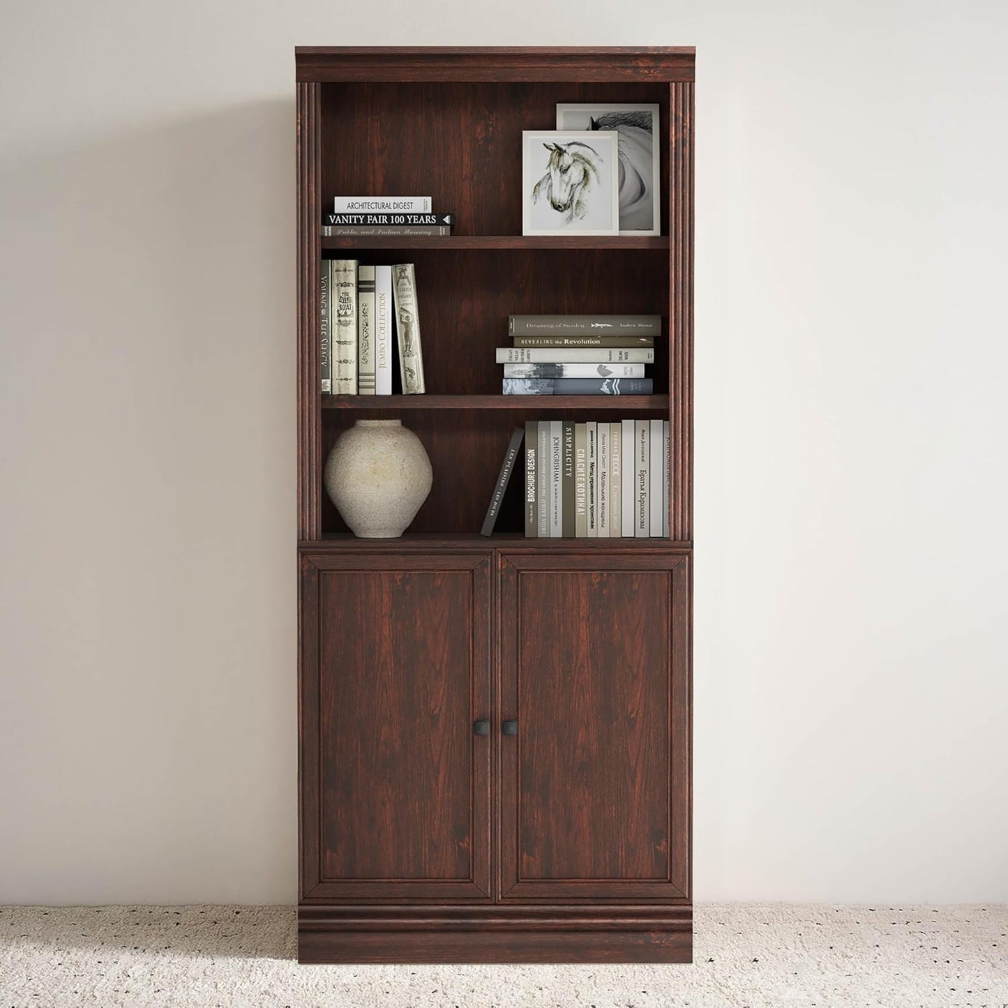VAUXHILL & CO. Halston Standard Bookcase, Doors, Adjustable Shelf Unit, Cherry