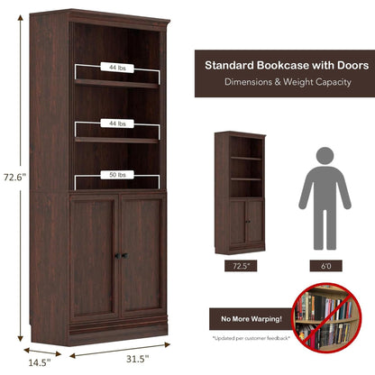 VAUXHILL & CO. Halston Standard Bookcase, Doors, Adjustable Shelf Unit, Cherry