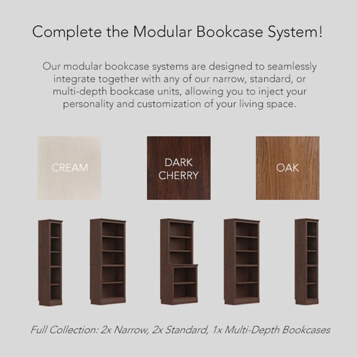 VAUXHILL & CO. Halston Standard Bookcase, Doors, Adjustable Shelf Unit, Cherry