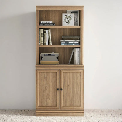 VAUXHILL & CO. Halston Multi-Depth Bookcase Adjustable Shelving Unit, Doors, Oak