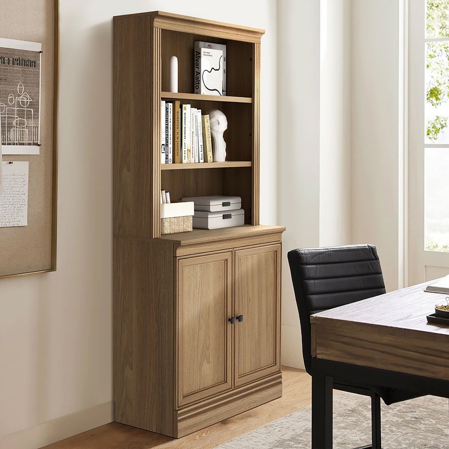 VAUXHILL & CO. Halston Multi-Depth Bookcase Adjustable Shelving Unit, Doors, Oak