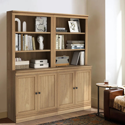 VAUXHILL & CO. Halston Multi-Depth Bookcase Adjustable Shelving Unit, Doors, Oak