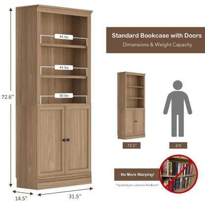 VAUXHILL & CO. Halston Standard Bookcase, Doors, Adjustable Shelving Unit, Oak