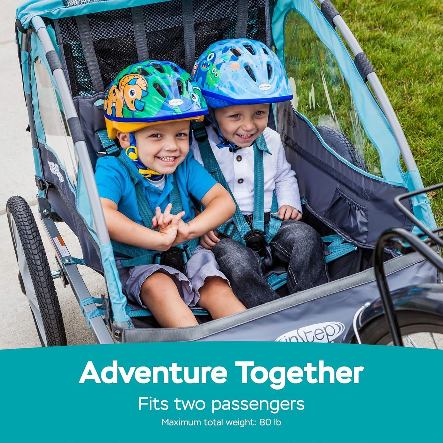 InStep Take 2 Folding Frame Outdoor Nylon Bike Trailer with Double Seat, Blue