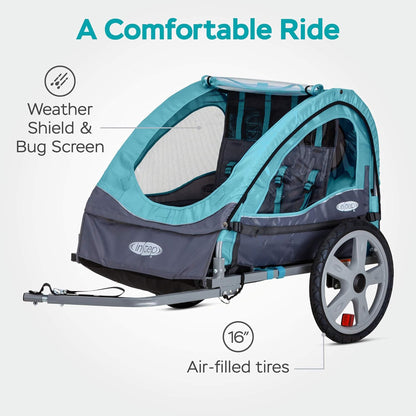 InStep Take 2 Folding Frame Outdoor Nylon Bike Trailer with Double Seat, Blue