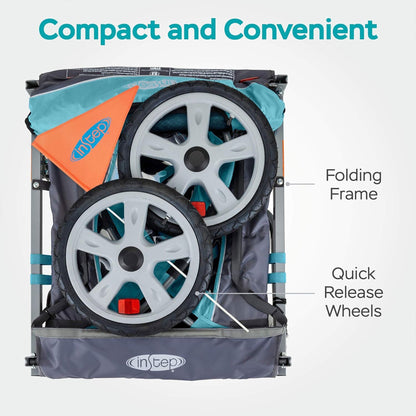 InStep Take 2 Folding Frame Outdoor Nylon Bike Trailer with Double Seat, Blue