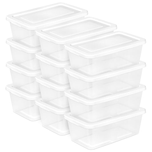 Sterilite 6 Qt Storage Box, Stackable Plastic Container, Home Organizer, 12 Pack