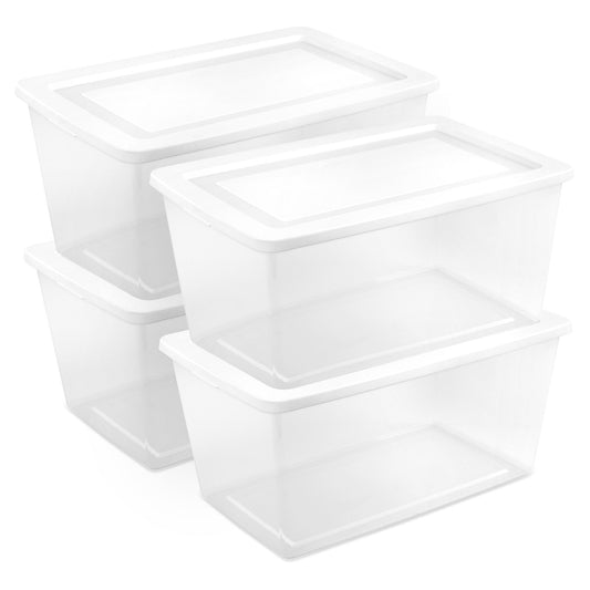 Sterilite 90 Qt Storage Box, Stackable Plastic Container, Home Organizer, 4 Pack