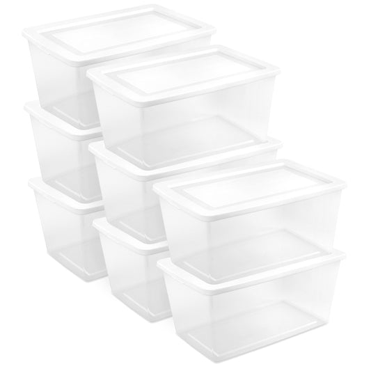 Sterilite 90 Qt Storage Box, Stackable Plastic Container, Home Organizer, 8 Pack