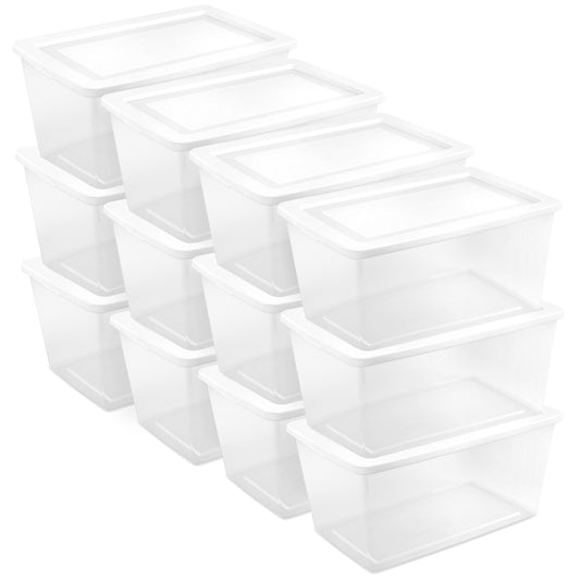 Sterilite 90 Qt Storage Box, Stackable Plastic Container Home Organizer, 12 Pack
