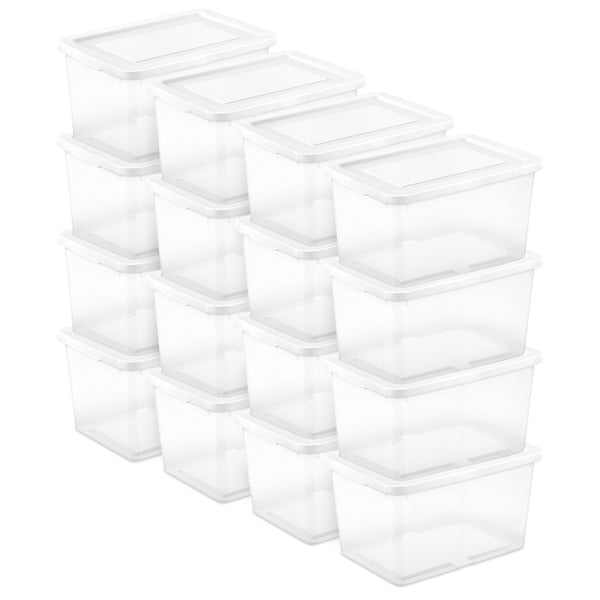 Sterilite 20 Qt Storage Box, Stackable Plastic Container Home Organizer, 16 Pack