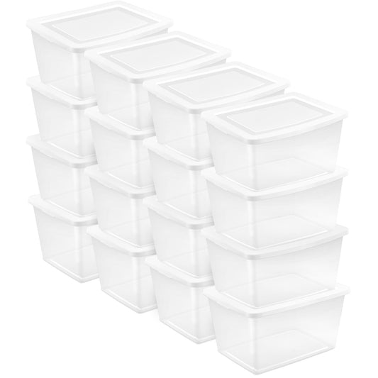 Sterilite 58 Qt Storage Box, Stackable Plastic Container Home Organizer, 16 Pack