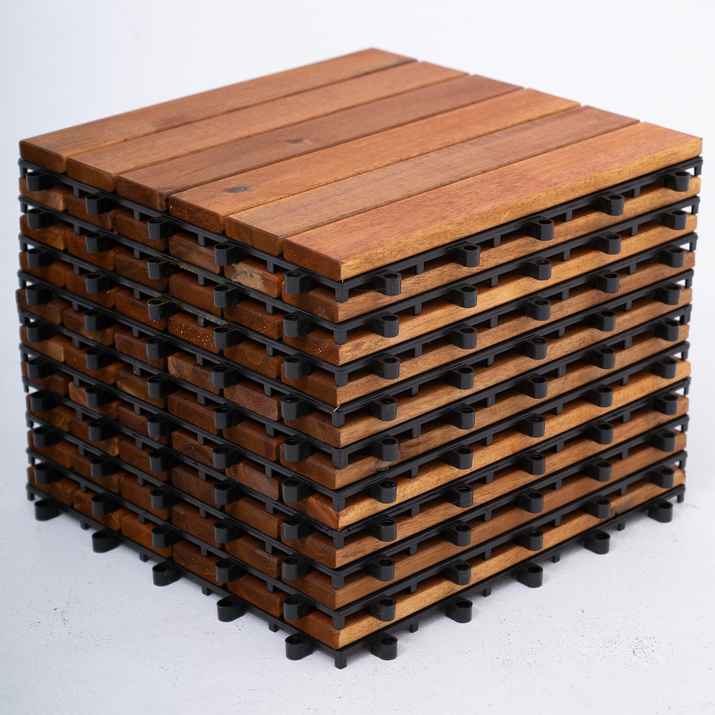 Bliss Outdoors Hardwood 6-Slat Interlocking Wood Deck Tiles, Natural, Set of 10