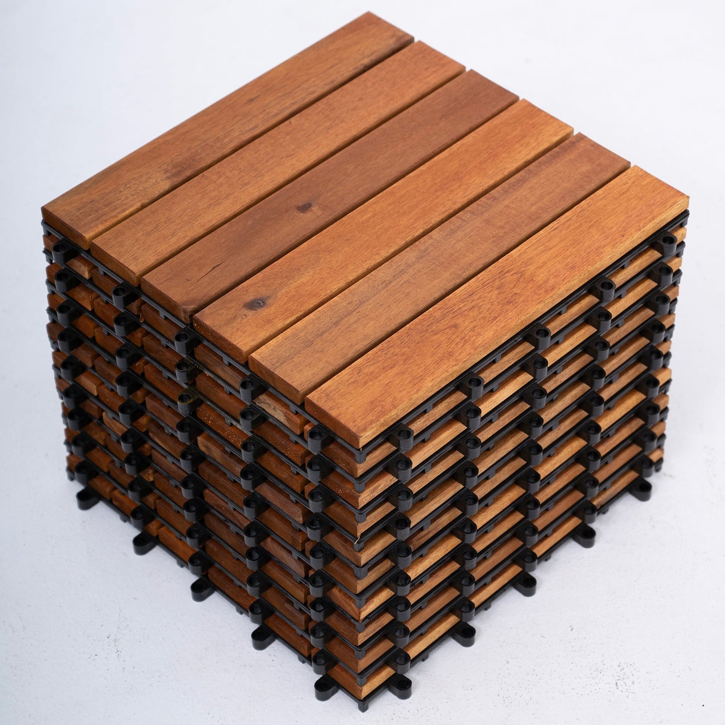 Bliss Outdoors Hardwood 6-Slat Interlocking Wood Deck Tiles, Natural, Set of 10