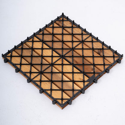 Bliss Outdoors Hardwood 6-Slat Interlocking Wood Deck Tiles, Natural, Set of 10