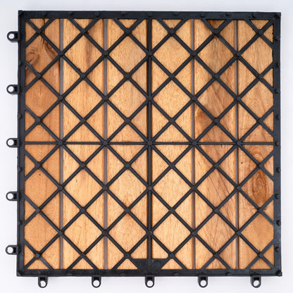 Bliss Outdoors Hardwood 6-Slat Interlocking Wood Deck Tiles, Natural, Set of 10