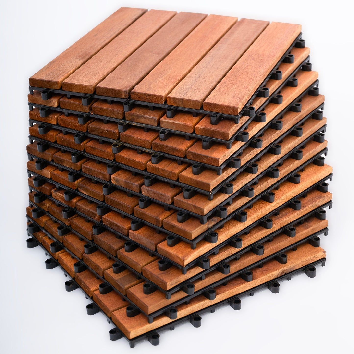 Bliss Outdoors Hardwood 6-Slat Interlocking Wood Deck Tiles, Natural, Set of 10