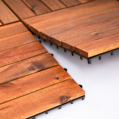 Bliss Outdoors Hardwood 6-Slat Interlocking Wood Deck Tiles, Natural, Set of 10