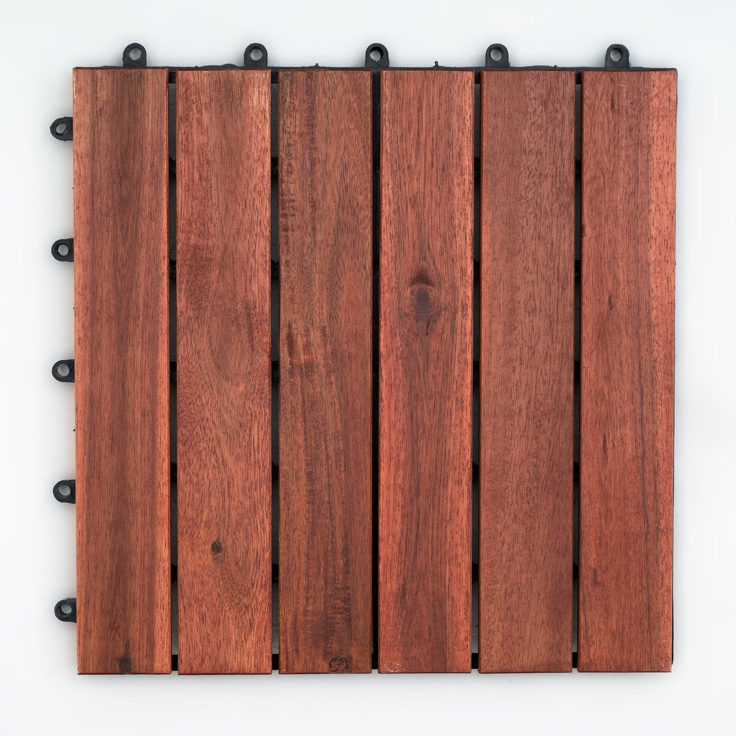 Bliss Outdoors Hardwood 6-Slat Interlocking Wood Deck Tiles, Red, Set of 10