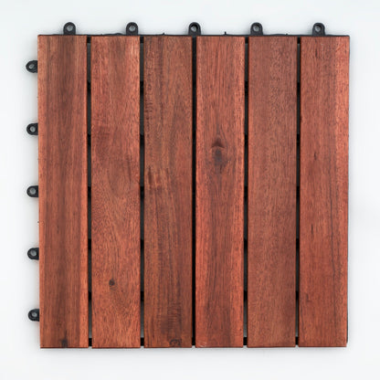 Bliss Outdoors Hardwood 6-Slat Interlocking Wood Deck Tiles, Red, Set of 10