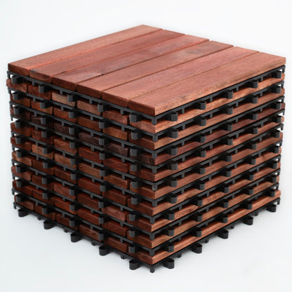 Bliss Outdoors Hardwood 6-Slat Interlocking Wood Deck Tiles, Red, Set of 10