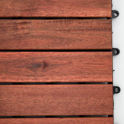 Bliss Outdoors Hardwood 6-Slat Interlocking Wood Deck Tiles, Red, Set of 10