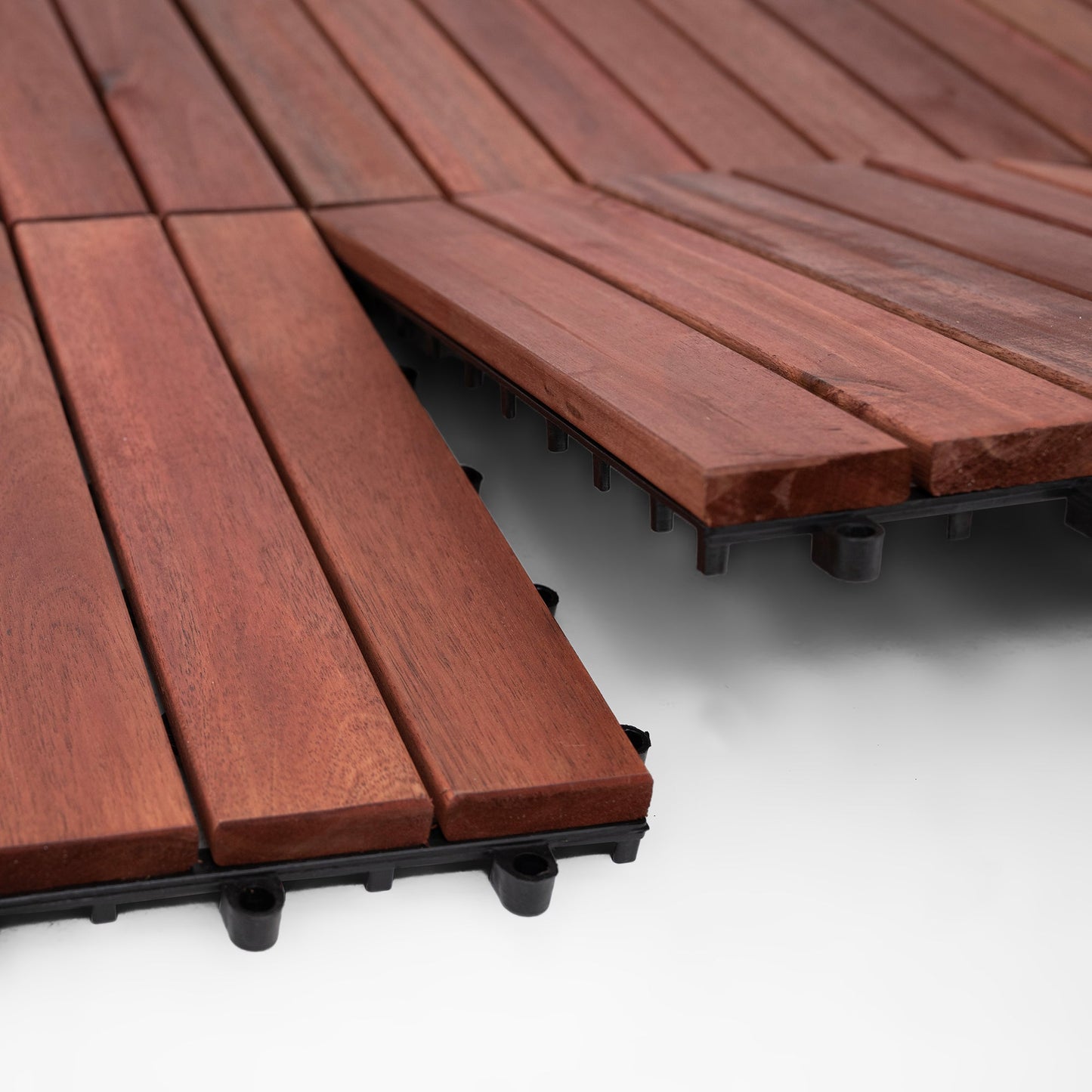 Bliss Outdoors Hardwood 6-Slat Interlocking Wood Deck Tiles, Red, Set of 10