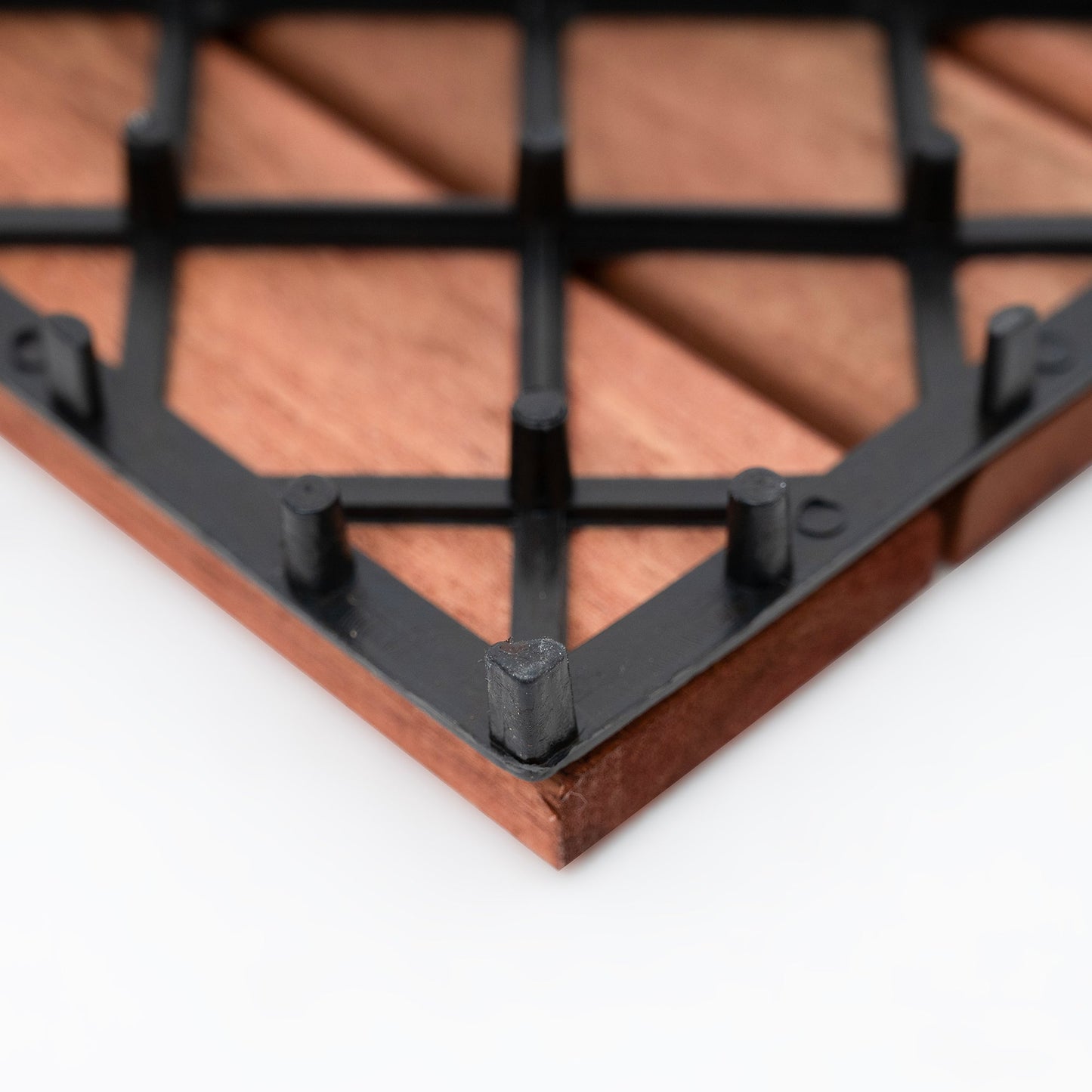 Bliss Outdoors Hardwood 6-Slat Interlocking Wood Deck Tiles, Red, Set of 10