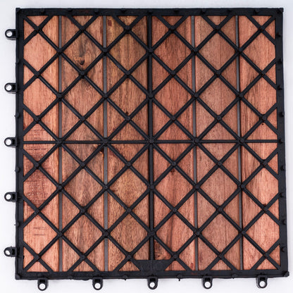 Bliss Outdoors Hardwood 6-Slat Interlocking Wood Deck Tiles, Red, Set of 10