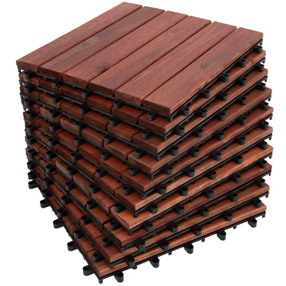 Bliss Outdoors Hardwood 6-Slat Interlocking Wood Deck Tiles, Red, Set of 10