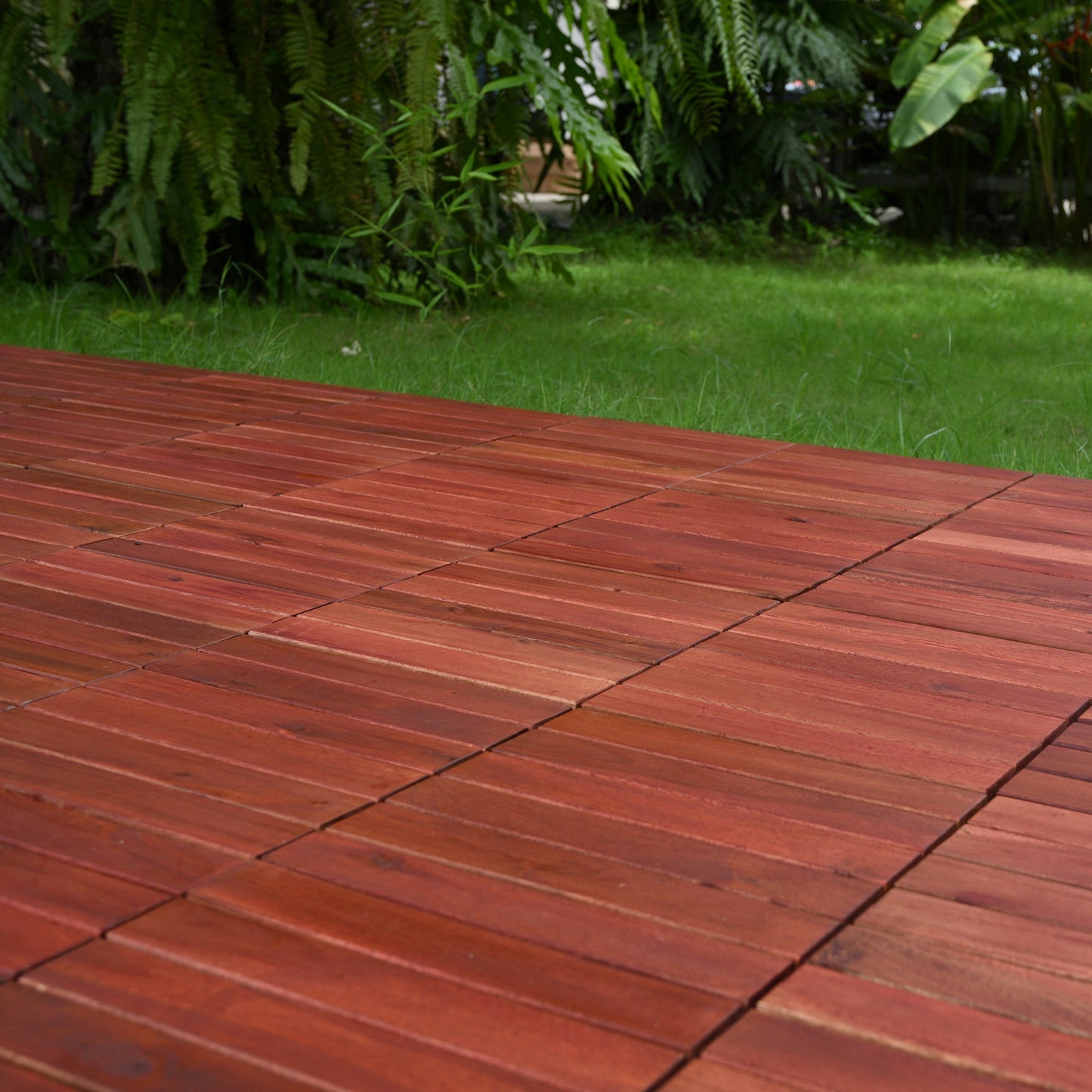 Bliss Outdoors Hardwood 6-Slat Interlocking Wood Deck Tiles, Red, Set of 10
