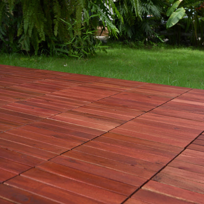 Bliss Outdoors Hardwood 6-Slat Interlocking Wood Deck Tiles, Red, Set of 10