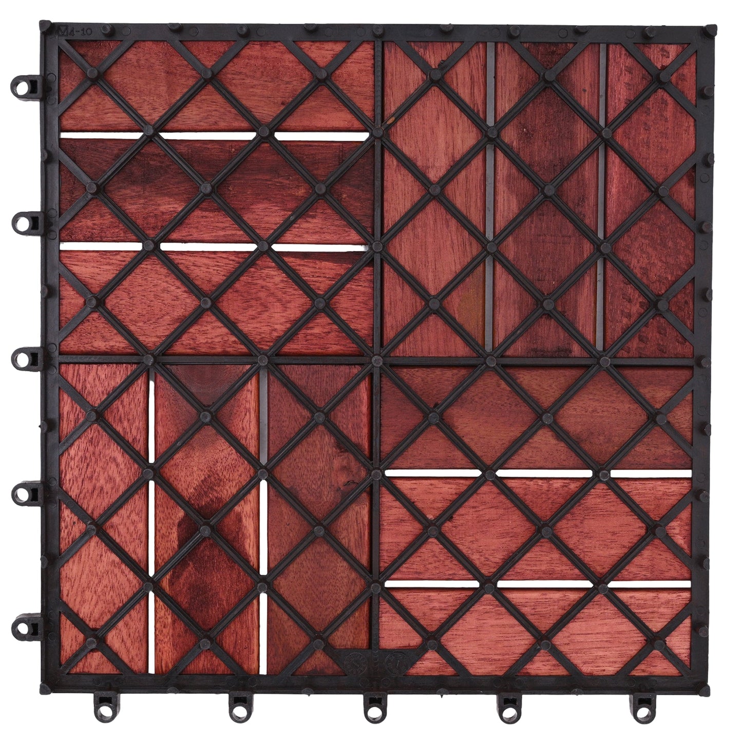 Bliss Outdoors Hardwood 12-Slat Interlocking Wood Deck Tiles, Red, Set of 10