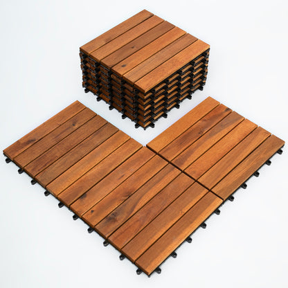Bliss Outdoors Hardwood 6-Slat Interlocking Wood Deck Tiles, Natural, Set of 30