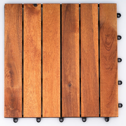 Bliss Outdoors Hardwood 6-Slat Interlocking Wood Deck Tiles, Natural, Set of 30