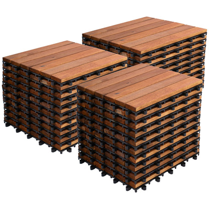 Bliss Outdoors Hardwood 6-Slat Interlocking Wood Deck Tiles, Natural, Set of 30