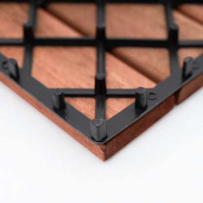 Bliss Outdoors Hardwood 6-Slat Interlocking Wood Deck Tiles, Red, Set of 30