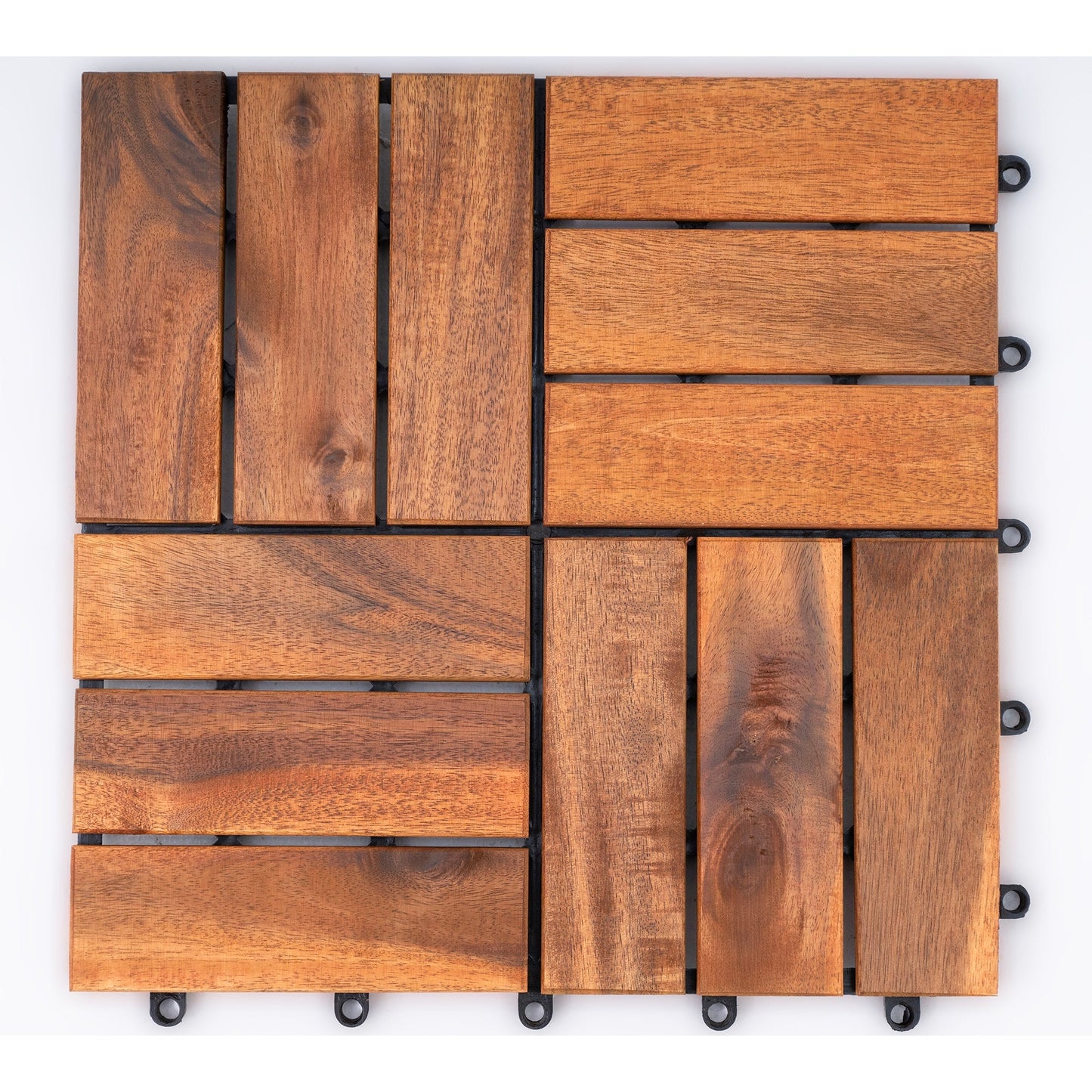 Bliss Outdoors Hardwood 12-Slat Interlocking Wood Deck Tiles, Natural, Set of 30