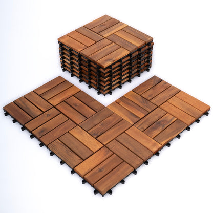 Bliss Outdoors Hardwood 12-Slat Interlocking Wood Deck Tiles, Natural, Set of 30
