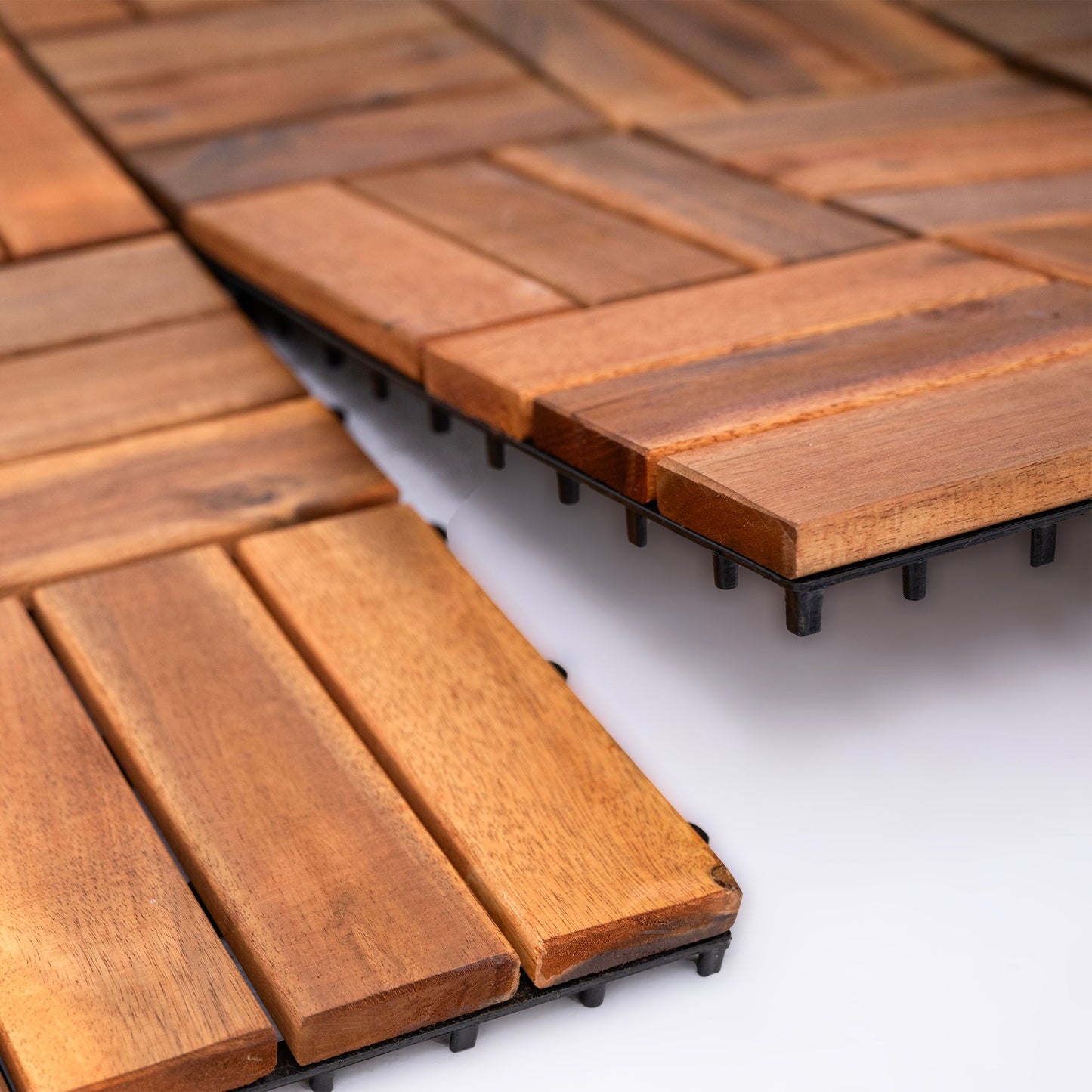 Bliss Outdoors Hardwood 12-Slat Interlocking Wood Deck Tiles, Natural, Set of 30