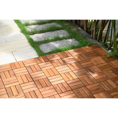 Bliss Outdoors Hardwood 12-Slat Interlocking Wood Deck Tiles, Natural, Set of 30