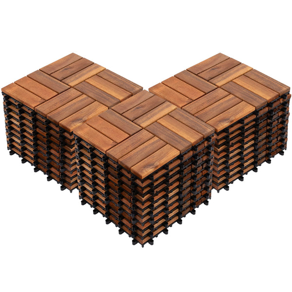 Bliss Outdoors Hardwood 12-Slat Interlocking Wood Deck Tiles, Natural, Set of 30